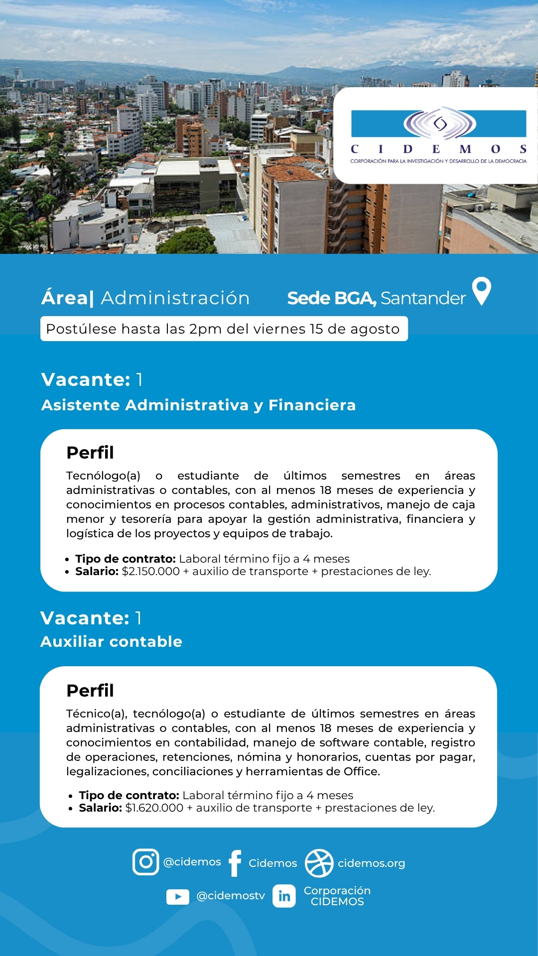 Asistente Administrativo(a) | Auxiliar Contable (cerrada)